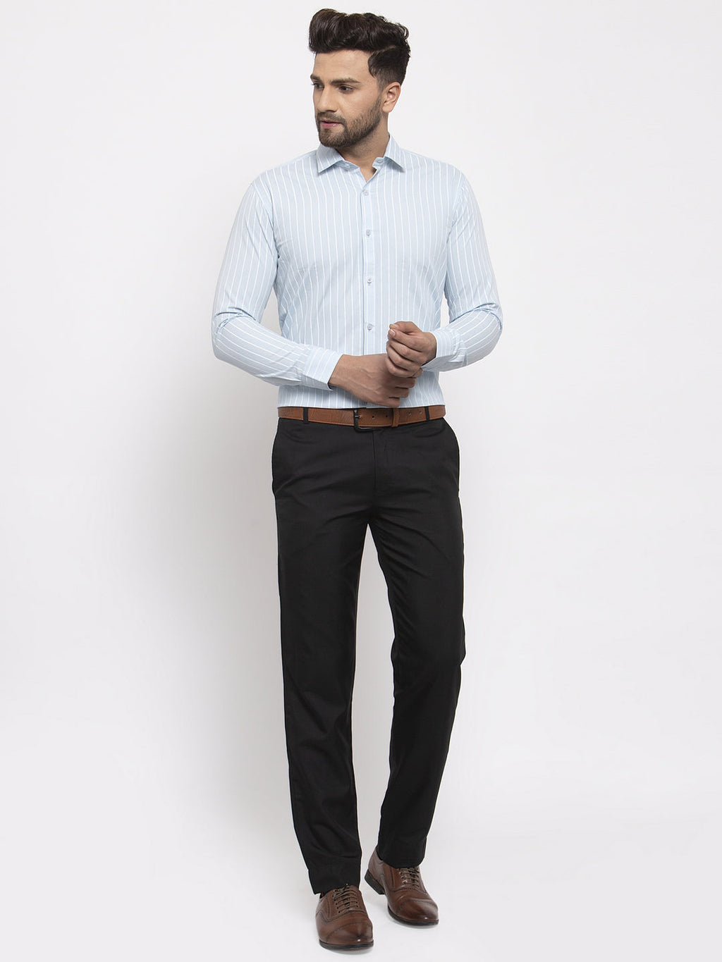 Jainish Blue Men's Cotton Striped Formal Shirt's ( SF 770Sky ) | Grocsy