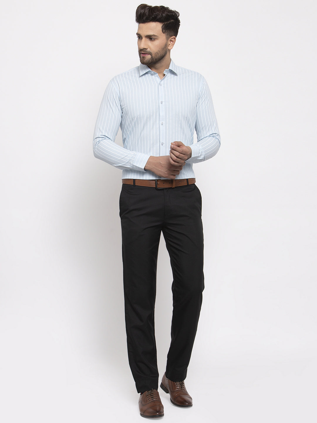 Jainish Blue Men's Cotton Striped Formal Shirt's ( SF 770Sky ) | Grocsy