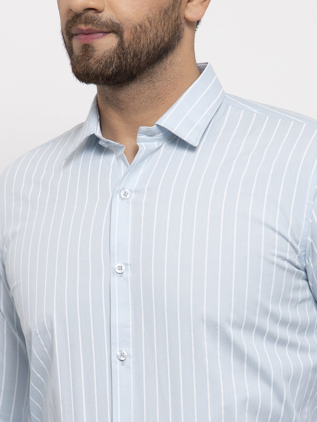 Jainish Blue Men's Cotton Striped Formal Shirt's ( SF 770Sky ) | Grocsy