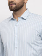 Jainish Blue Men's Cotton Striped Formal Shirt's ( SF 770Sky ) | Grocsy