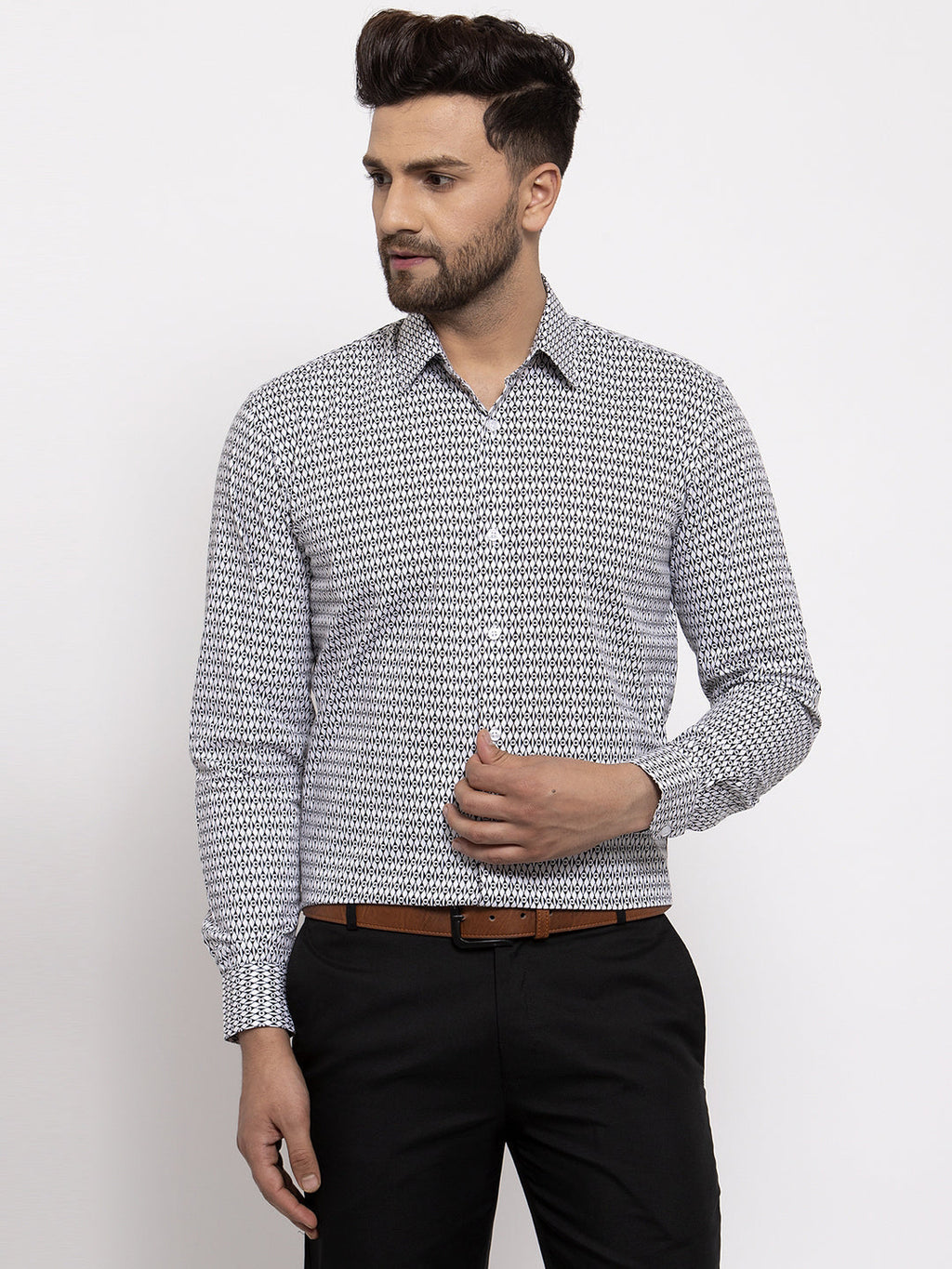 Jainish Black Men's Cotton Geometric Formal Shirt's ( SF 771Black ) | Grocsy