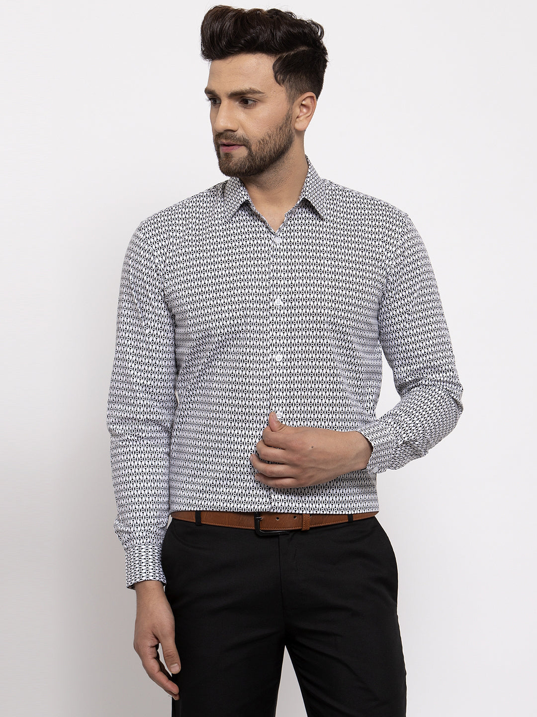 Jainish Black Men's Cotton Geometric Formal Shirt's ( SF 771Black ) | Grocsy
