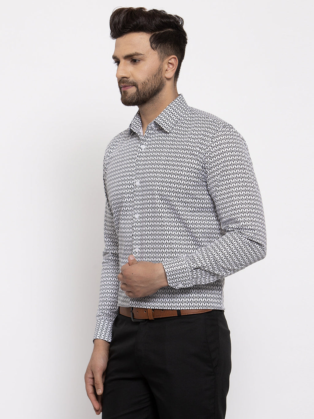 Jainish Black Men's Cotton Geometric Formal Shirt's ( SF 771Black ) | Grocsy