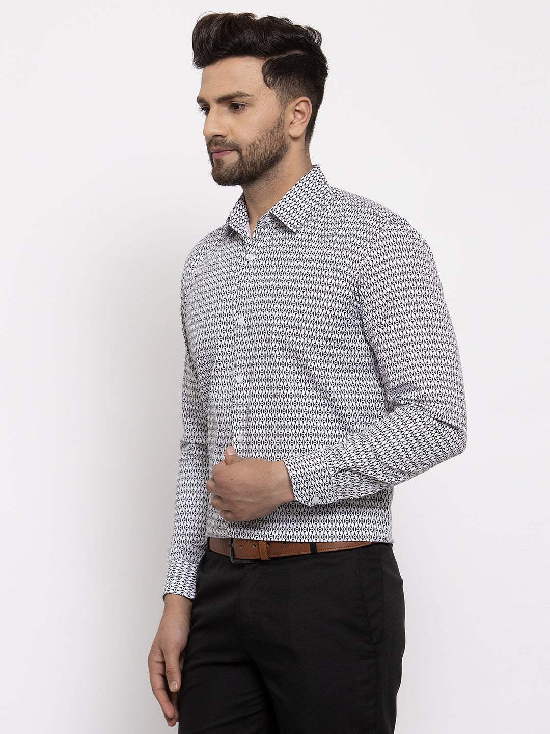 Jainish Black Men's Cotton Geometric Formal Shirt's ( SF 771Black ) | Grocsy