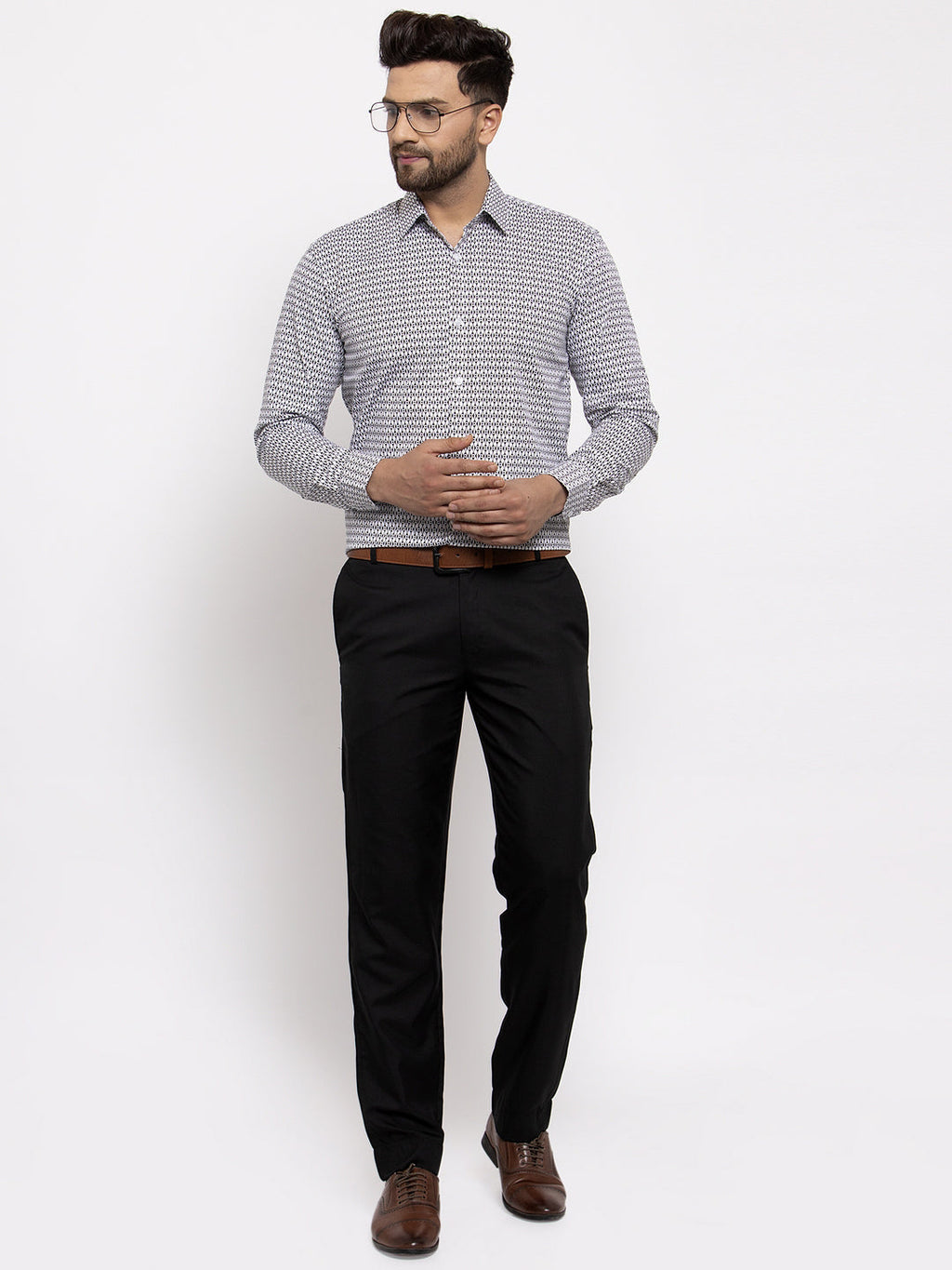 Jainish Black Men's Cotton Geometric Formal Shirt's ( SF 771Black ) | Grocsy