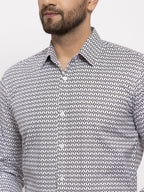 Jainish Black Men's Cotton Geometric Formal Shirt's ( SF 771Black ) | Grocsy