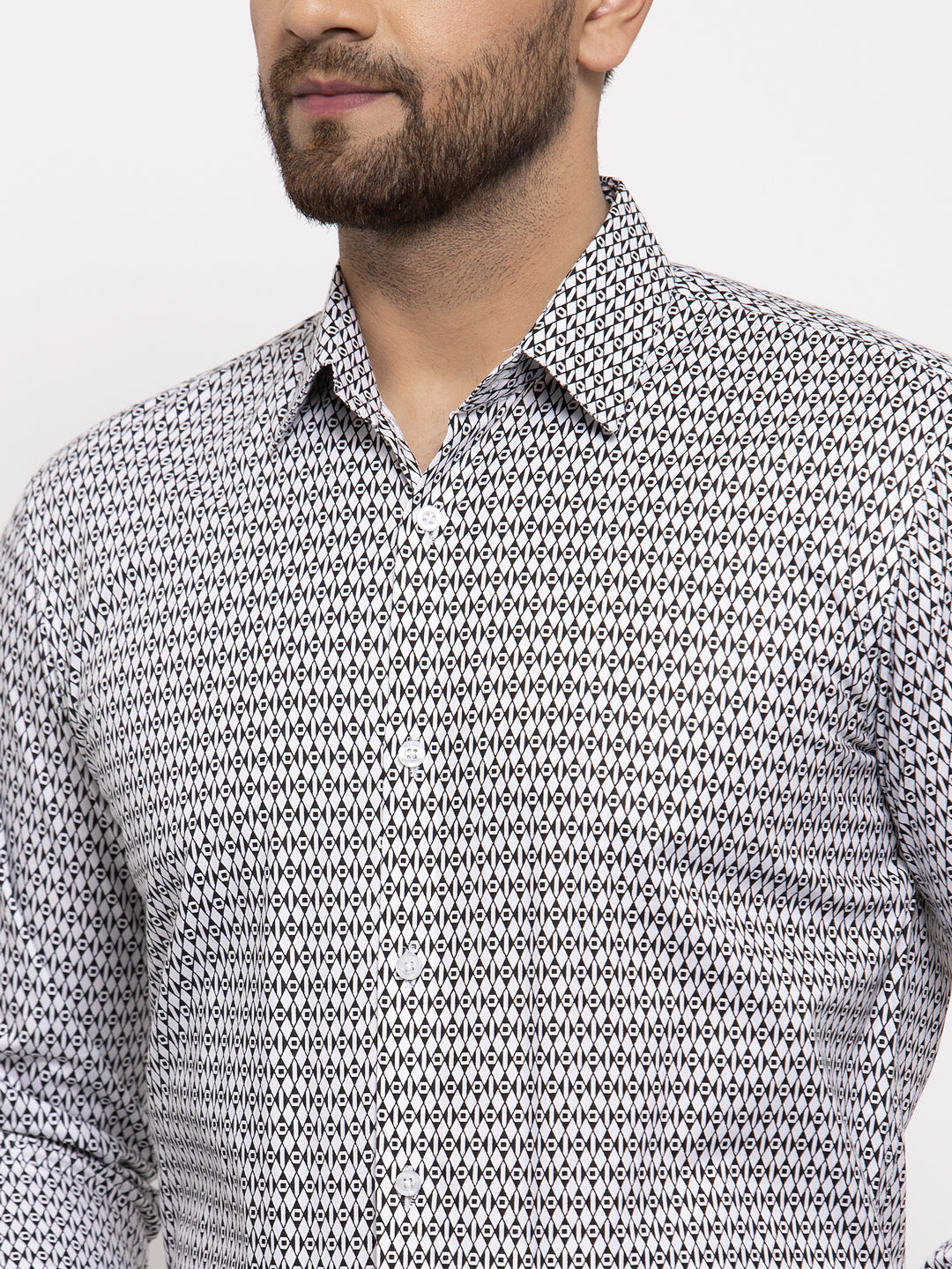 Jainish Black Men's Cotton Geometric Formal Shirt's ( SF 771Black ) | Grocsy