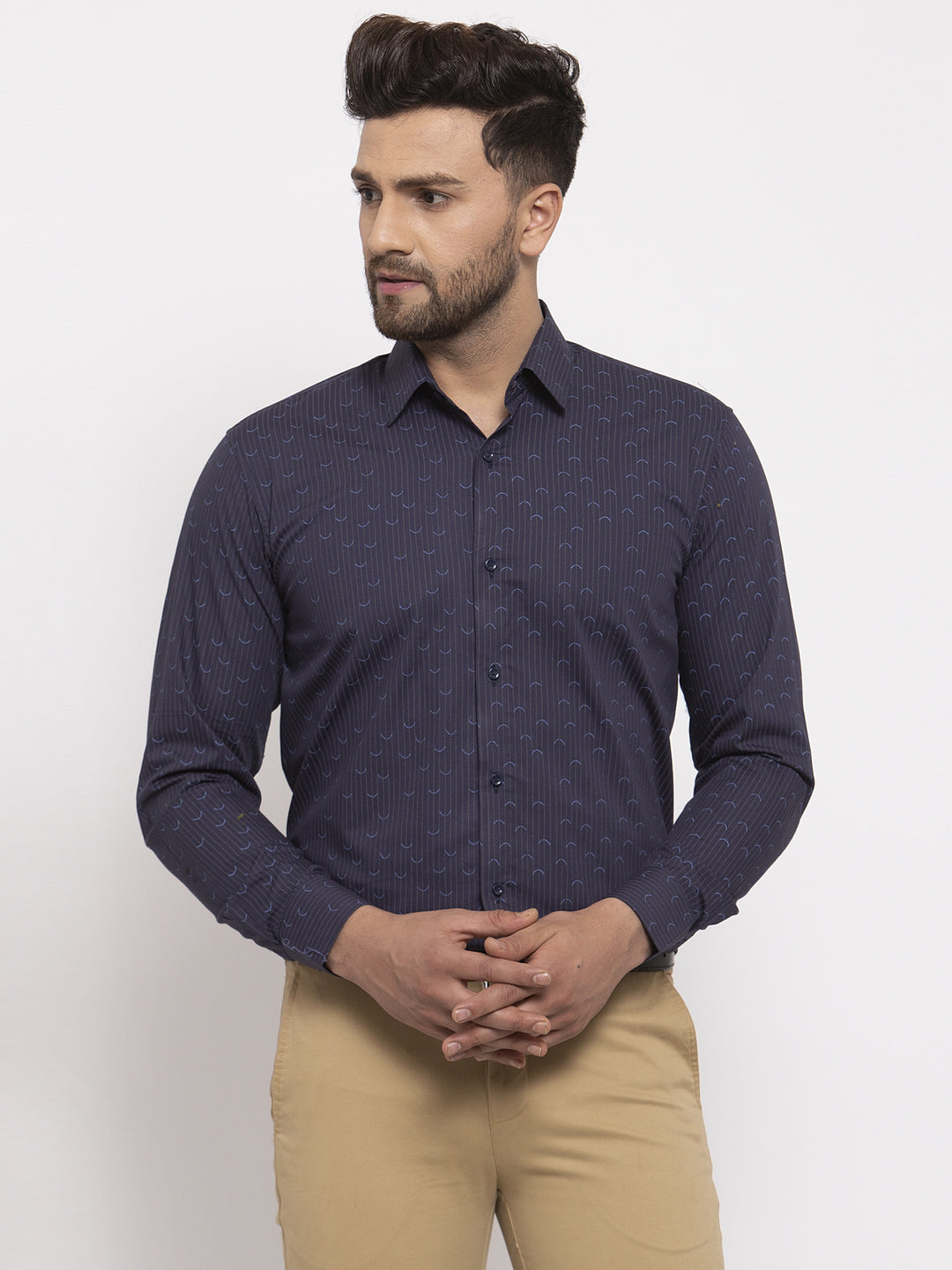 Jainish Navy Men's Cotton Printed Formal Shirt's ( SF 773Navy ) | Grocsy