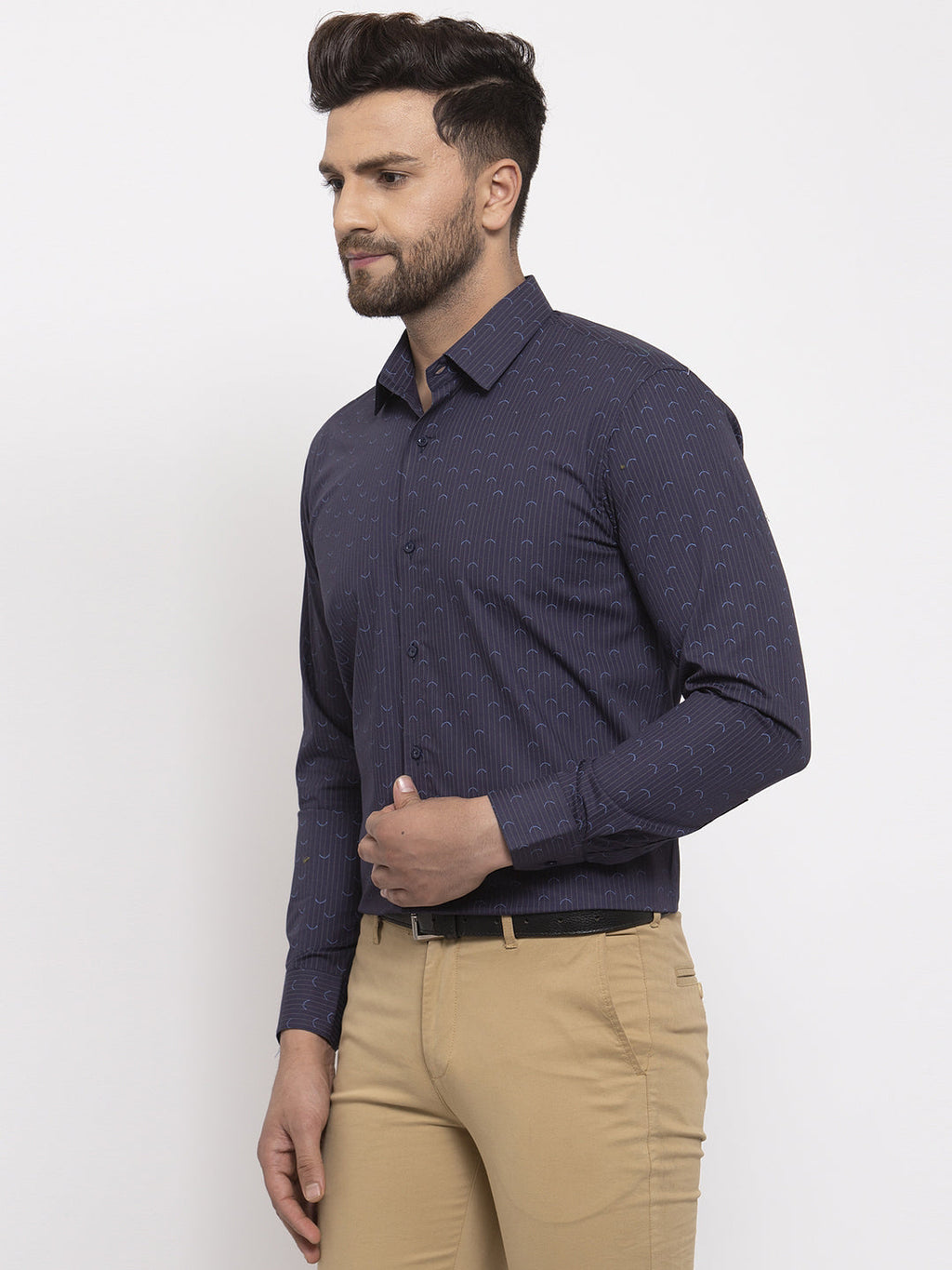 Jainish Navy Men's Cotton Printed Formal Shirt's ( SF 773Navy ) | Grocsy