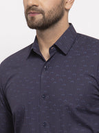 Jainish Navy Men's Cotton Printed Formal Shirt's ( SF 773Navy ) | Grocsy