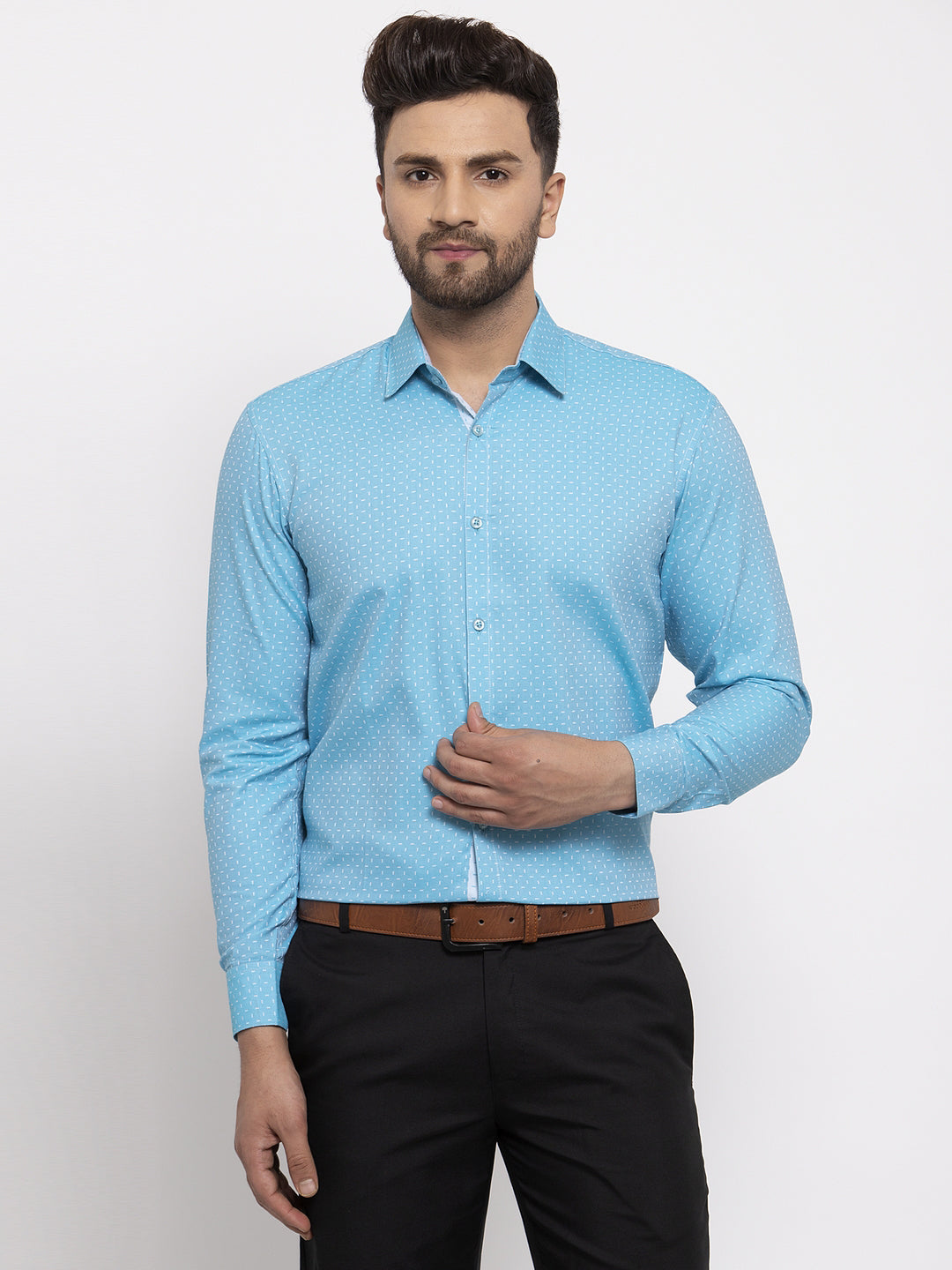 Jainish Blue Men's Cotton Printed Formal Shirt's ( SF 774Aqua ) | Grocsy