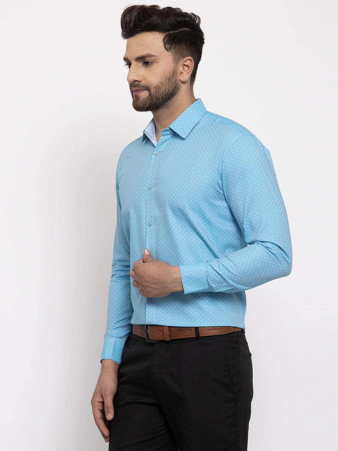Jainish Blue Men's Cotton Printed Formal Shirt's ( SF 774Aqua ) | Grocsy