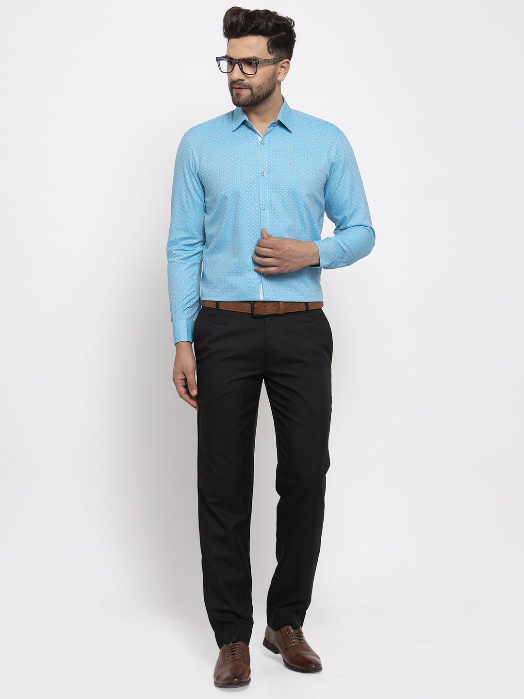 Jainish Blue Men's Cotton Printed Formal Shirt's ( SF 774Aqua ) | Grocsy