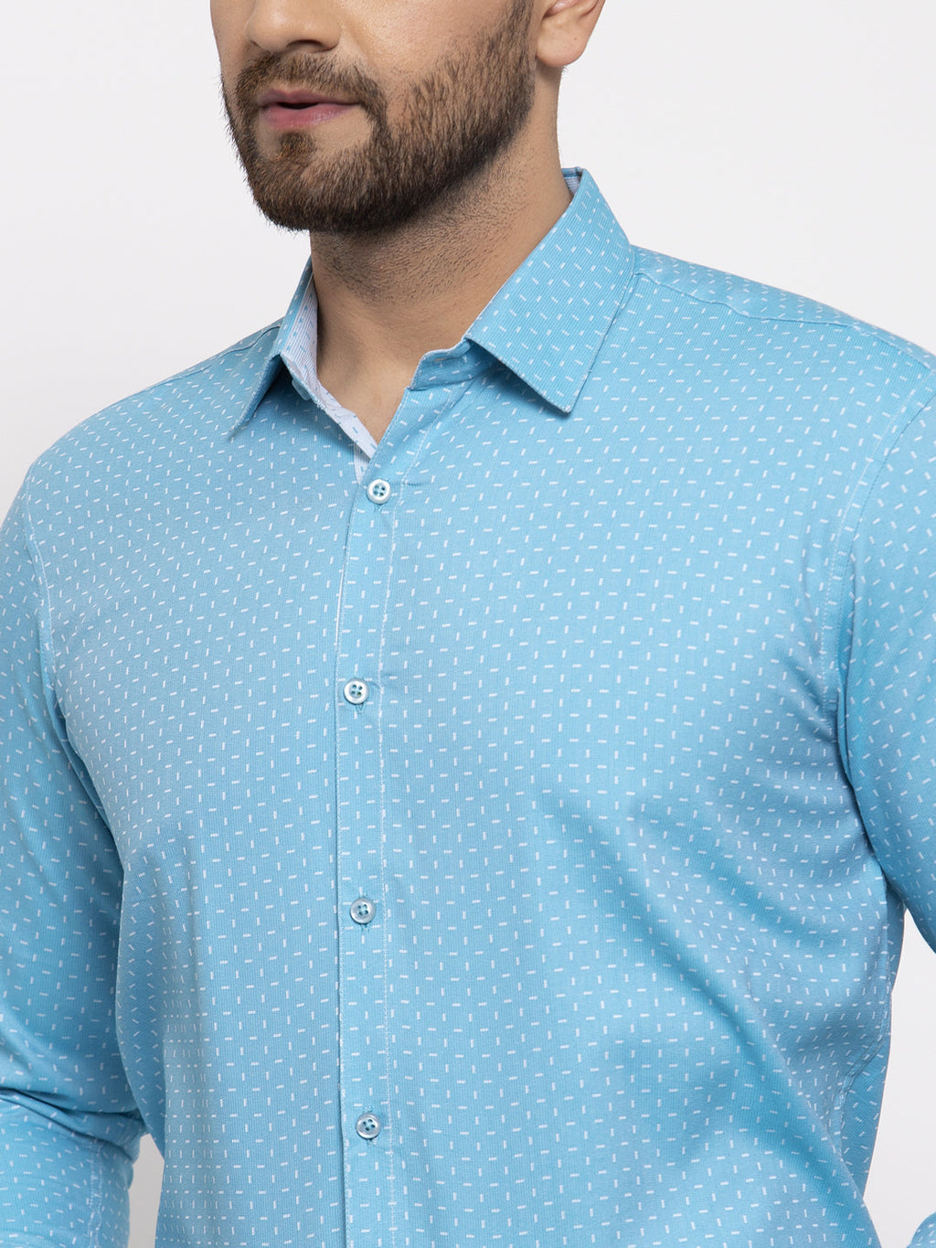 Jainish Blue Men's Cotton Printed Formal Shirt's ( SF 774Aqua ) | Grocsy