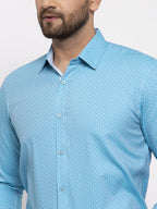 Jainish Blue Men's Cotton Printed Formal Shirt's ( SF 774Aqua ) | Grocsy