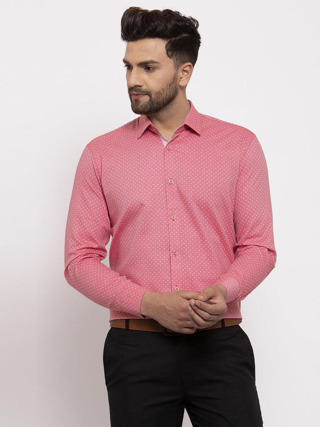 Jainish Red Men's Cotton Printed Formal Shirt's ( SF 774Coral ) | Grocsy