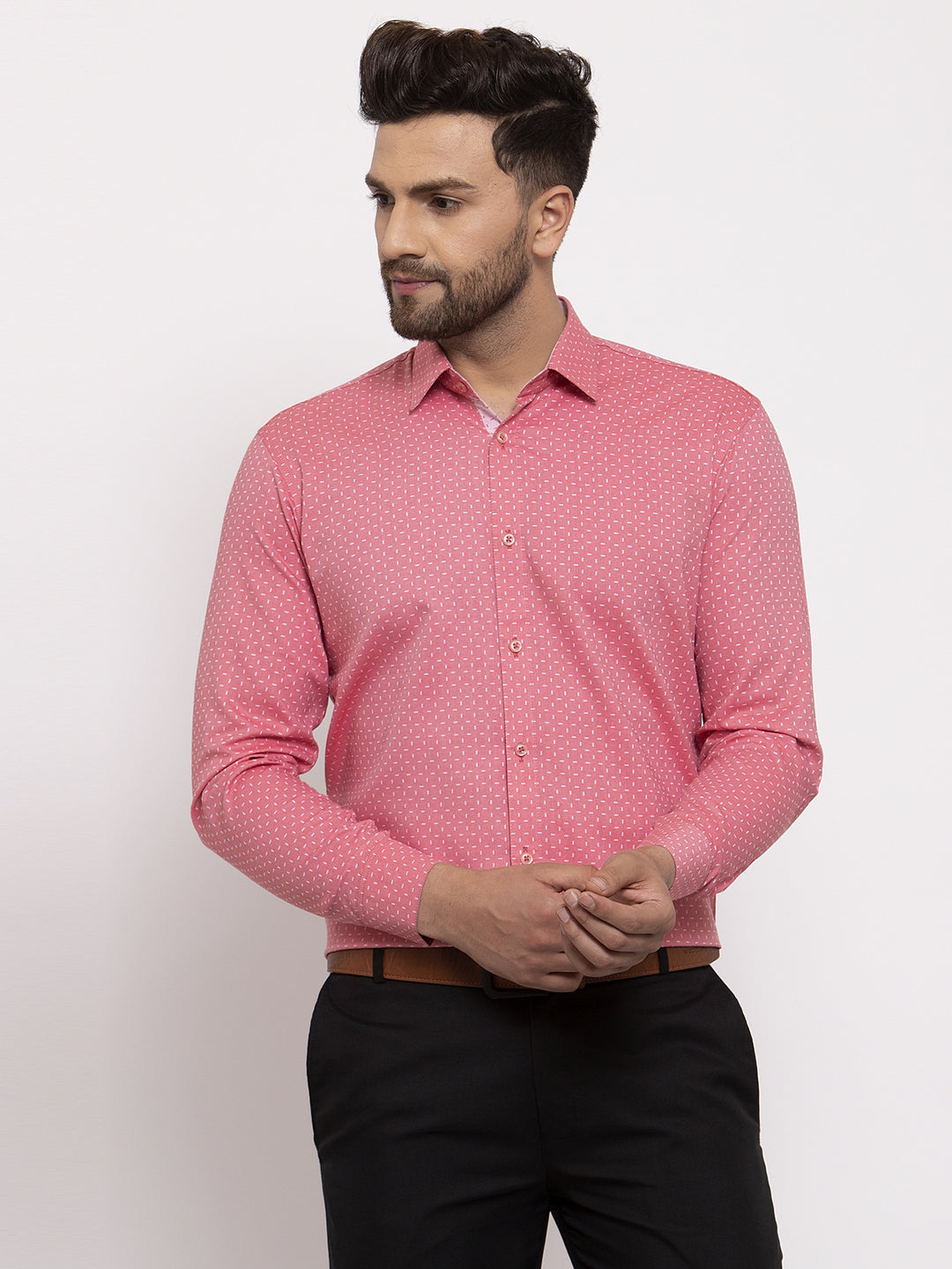 Jainish Red Men's Cotton Printed Formal Shirt's ( SF 774Coral ) | Grocsy
