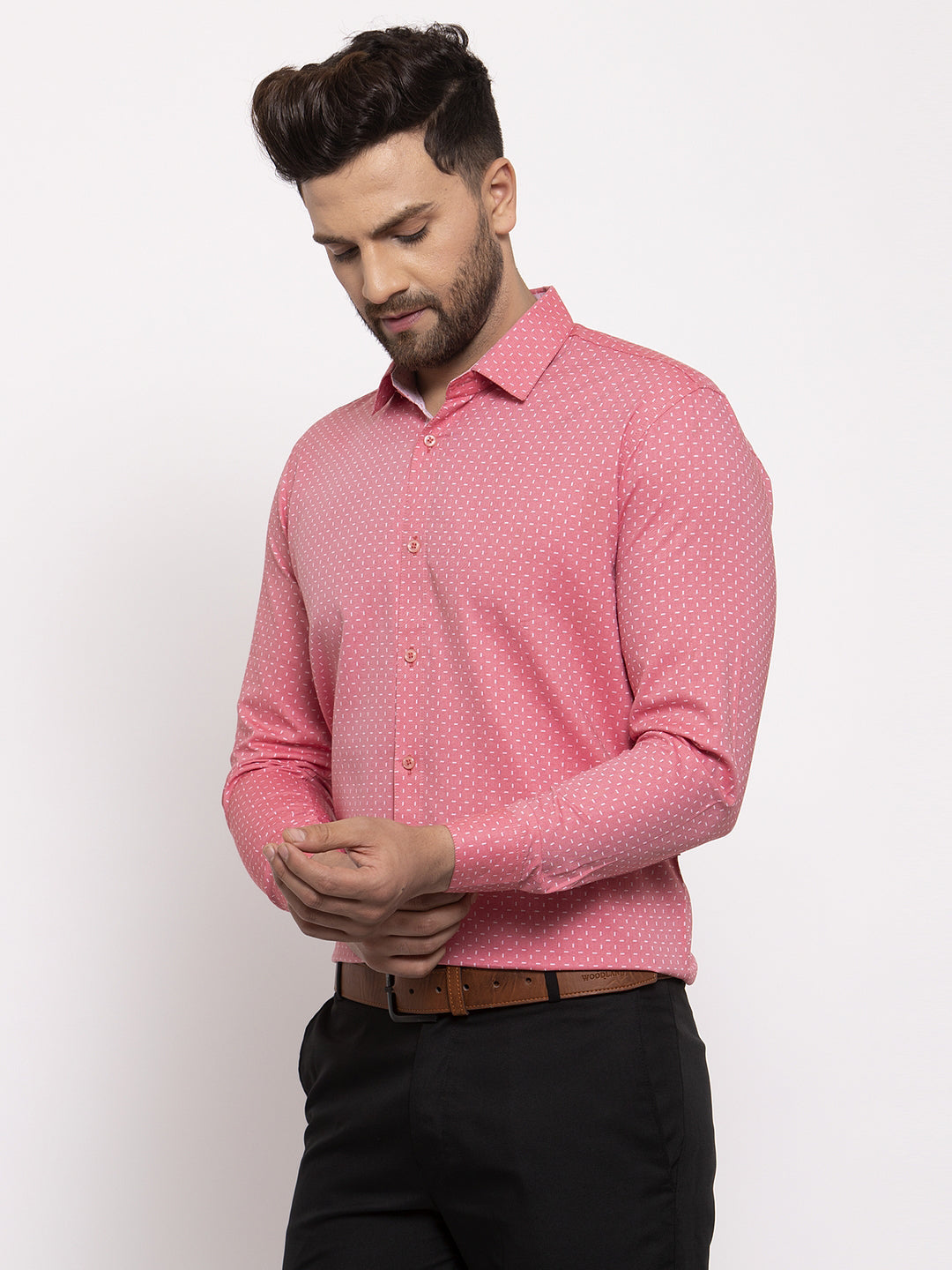 Jainish Red Men's Cotton Printed Formal Shirt's ( SF 774Coral ) | Grocsy