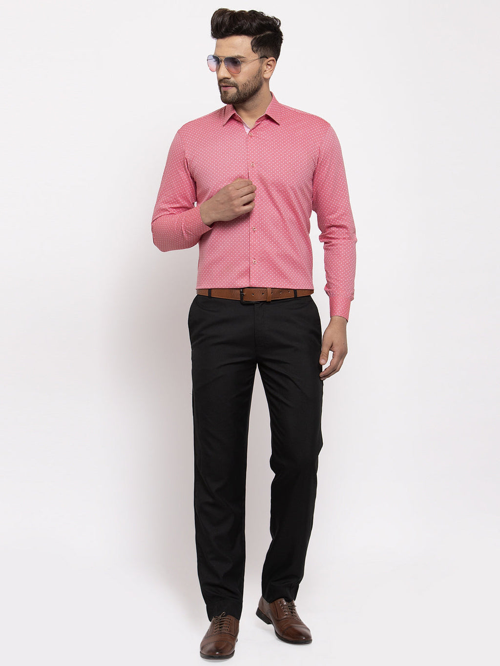 Jainish Red Men's Cotton Printed Formal Shirt's ( SF 774Coral ) | Grocsy
