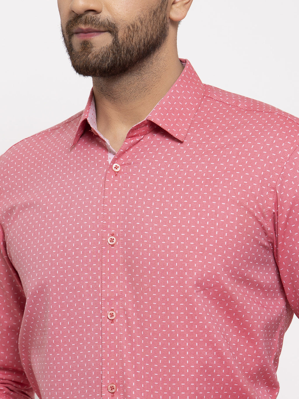 Jainish Red Men's Cotton Printed Formal Shirt's ( SF 774Coral ) | Grocsy
