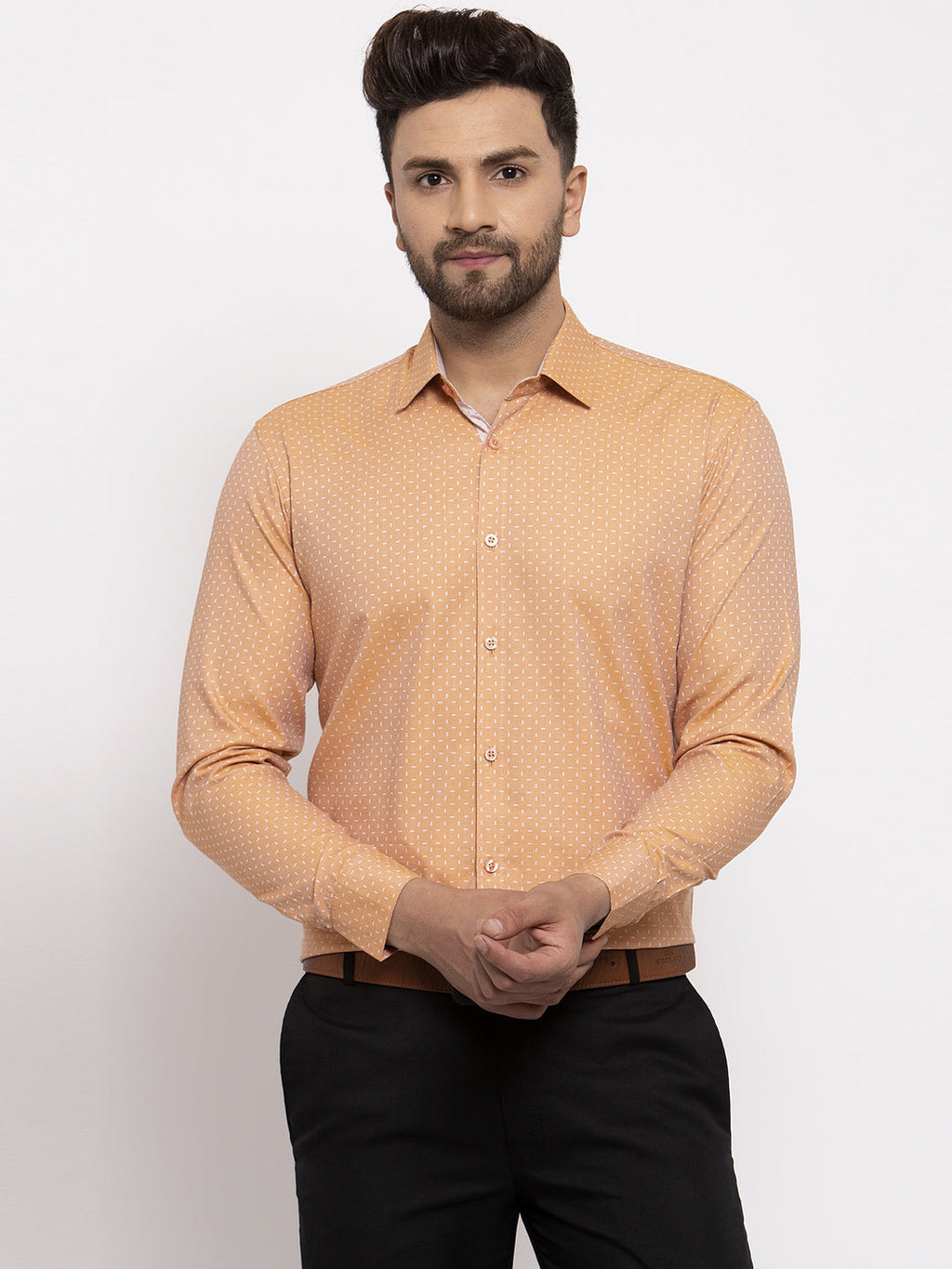 Jainish Brown Men's Cotton Printed Formal Shirt's ( SF 774Rust ) | Grocsy