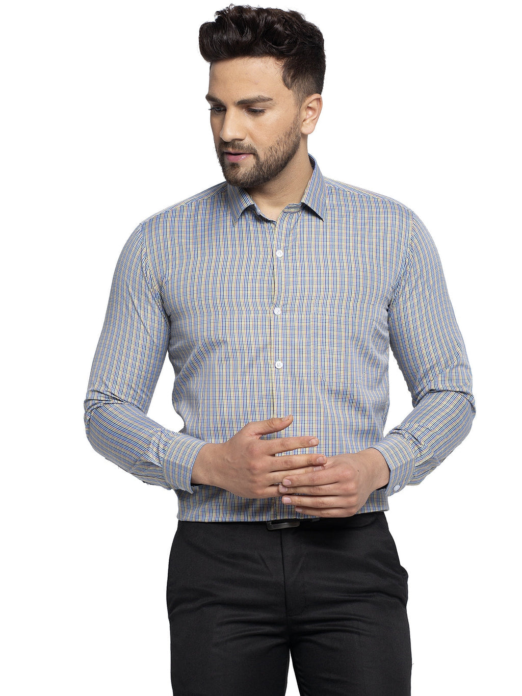 Jainish Green Men's Cotton Checked Formal Shirt's ( SF 776Green ) | Grocsy