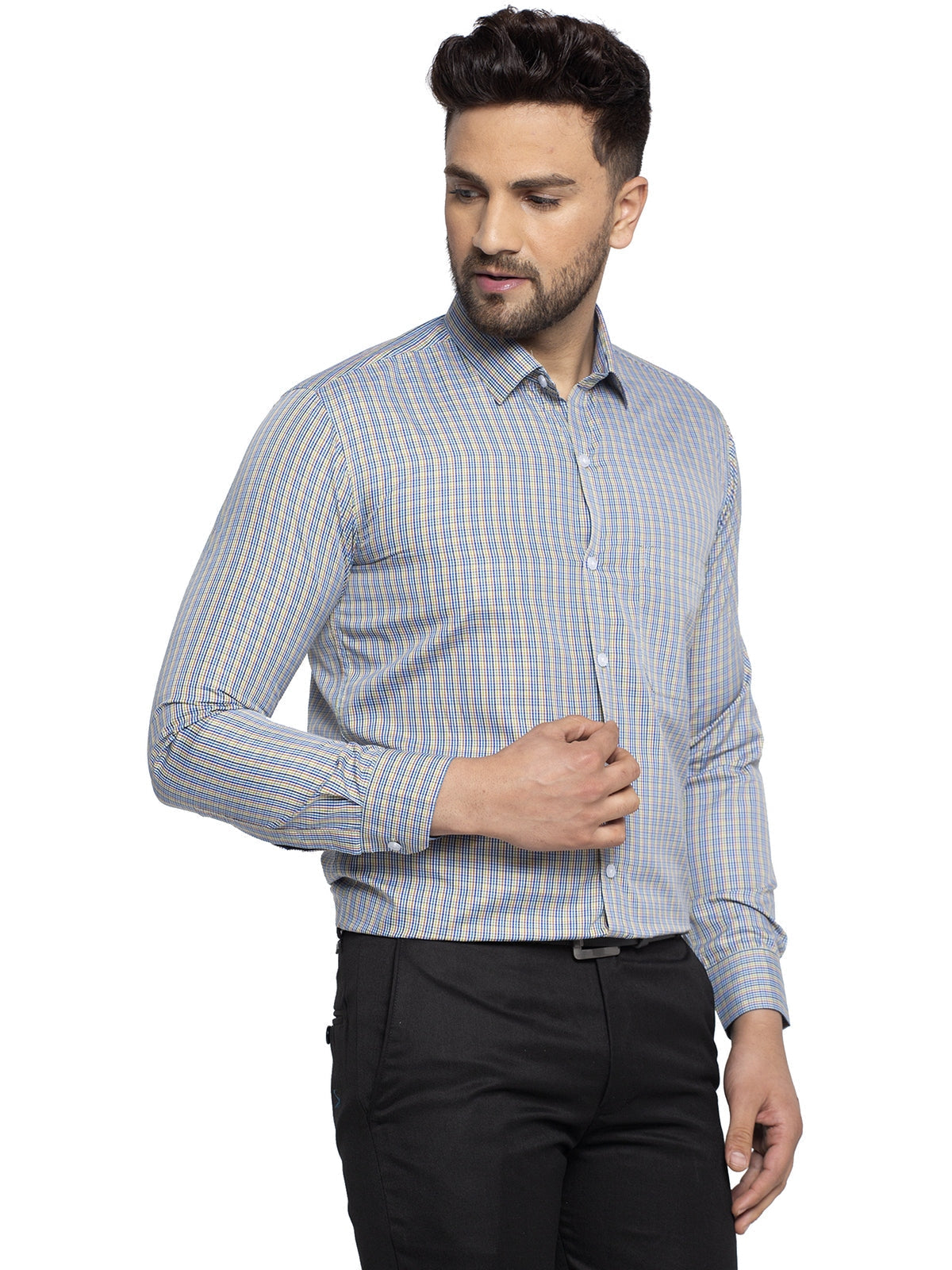 Jainish Green Men's Cotton Checked Formal Shirt's ( SF 776Green ) | Grocsy