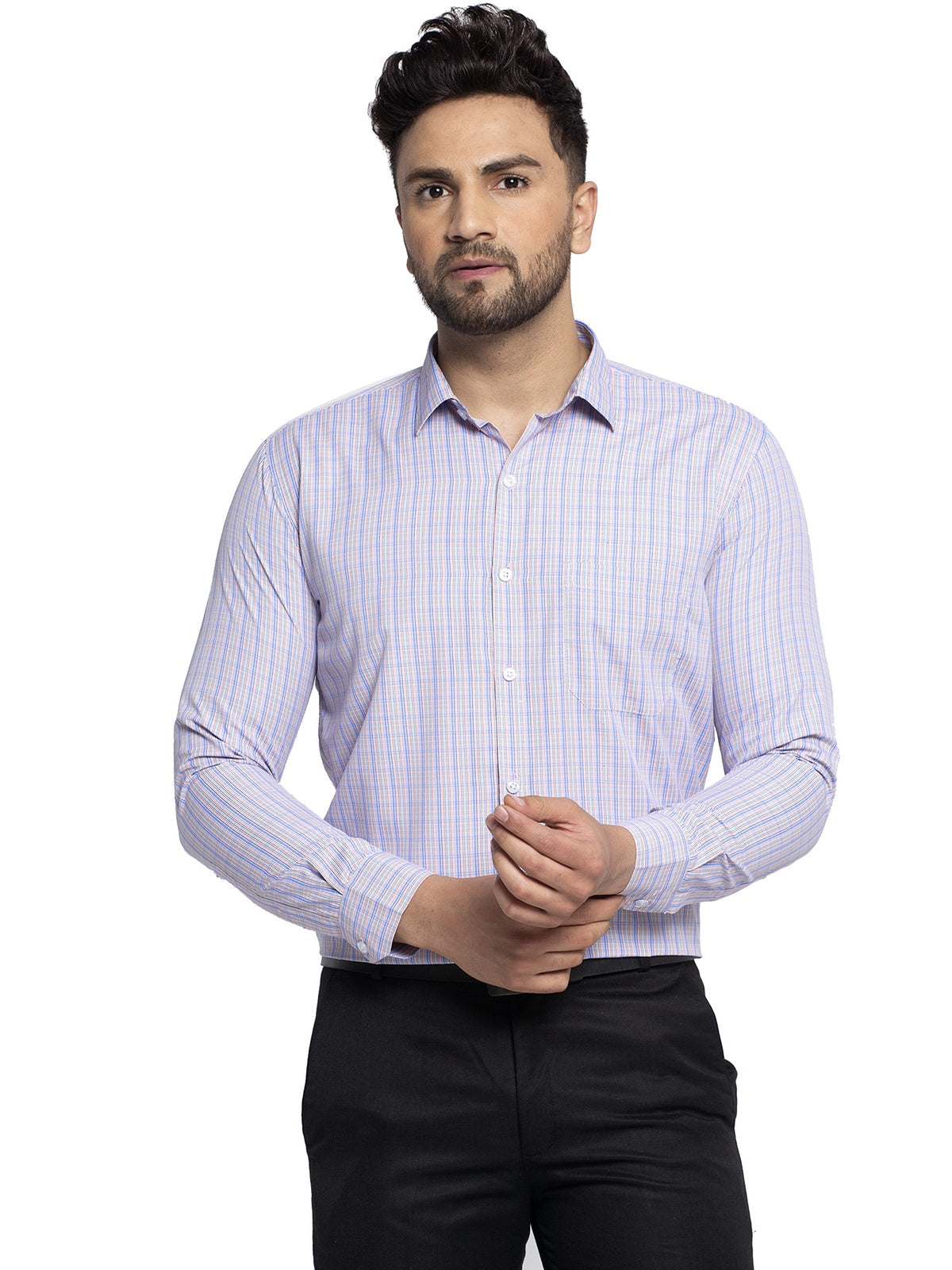 Jainish Multi Men's Cotton Checked Formal Shirt's ( SF 776Voilet ) | Grocsy