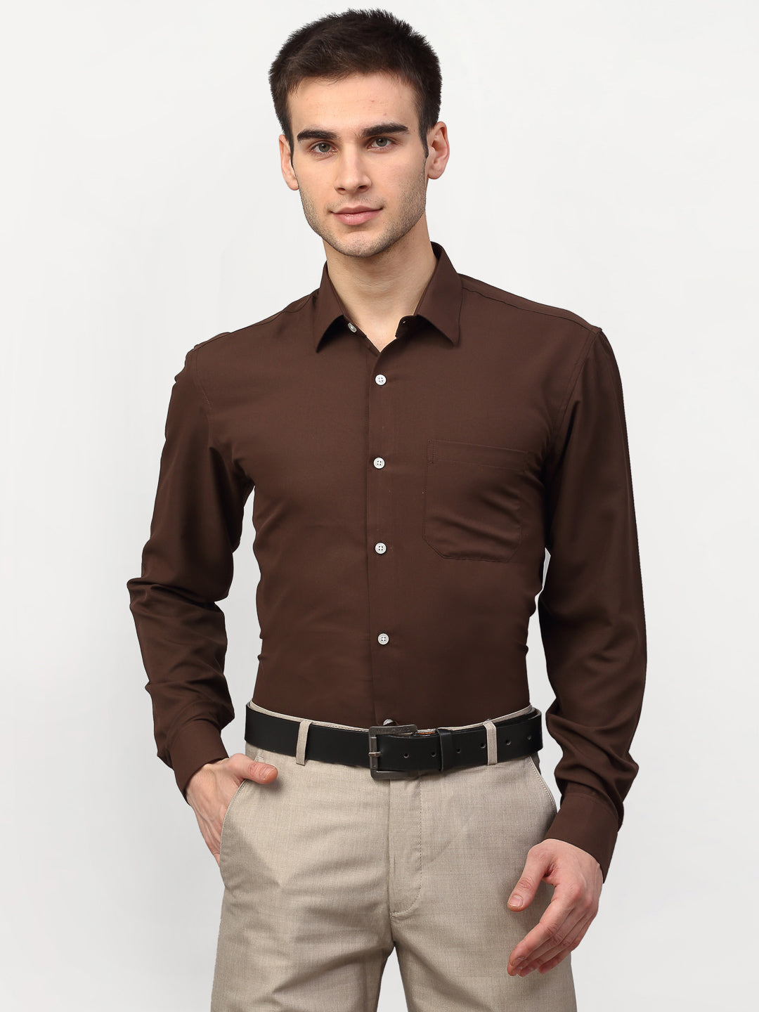 Jainish Brown Men's Solid Formal Shirts ( SF 777Coffee ) | Grocsy