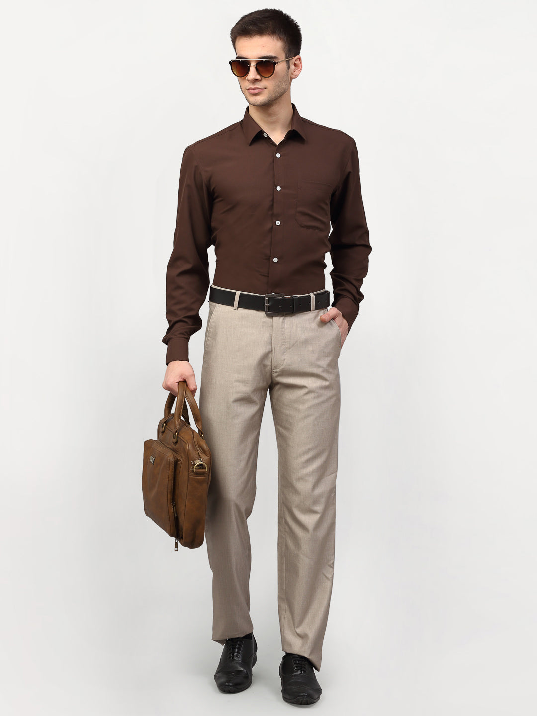 Jainish Brown Men's Solid Formal Shirts ( SF 777Coffee ) | Grocsy