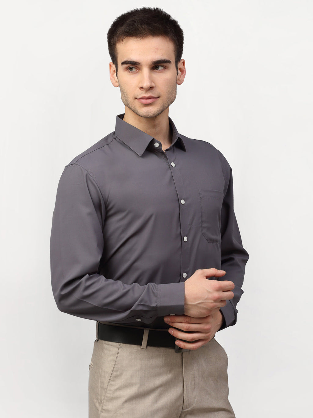 Jainish Grey Men's Solid Formal Shirts ( SF 777Grey ) | Grocsy