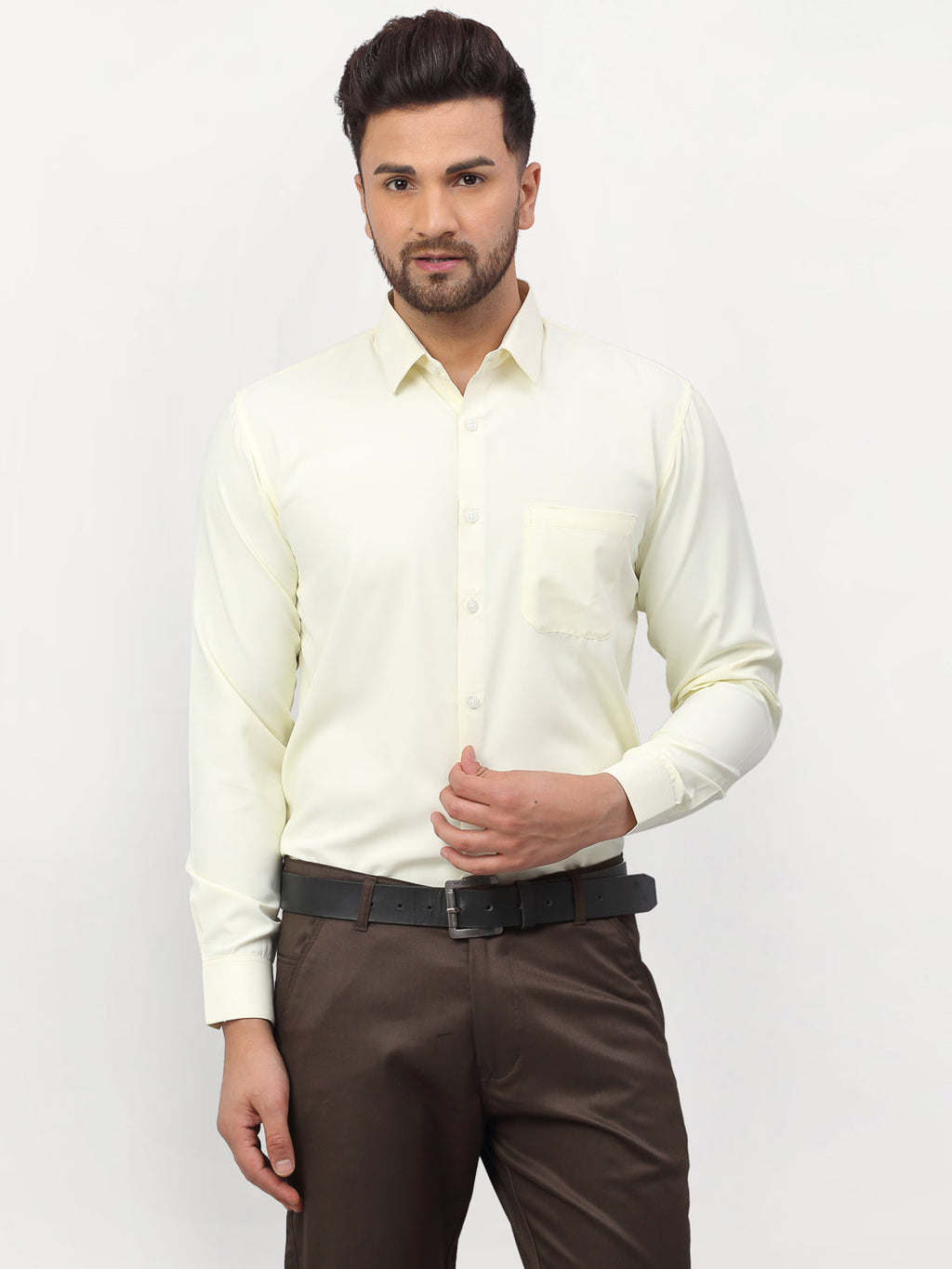 Jainish Yellow Men's Solid Formal Shirts ( SF 777Lemon ) | Grocsy