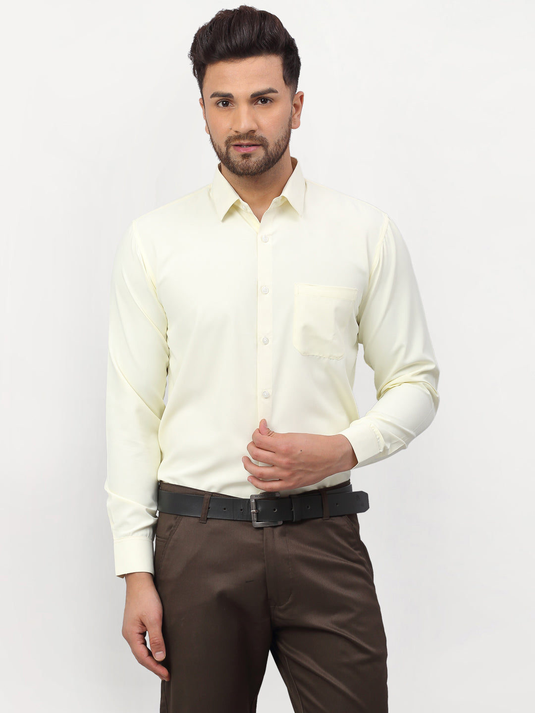 Jainish Yellow Men's Solid Formal Shirts ( SF 777Lemon ) | Grocsy