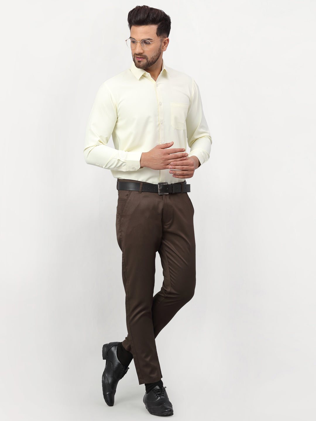 Jainish Yellow Men's Solid Formal Shirts ( SF 777Lemon ) | Grocsy