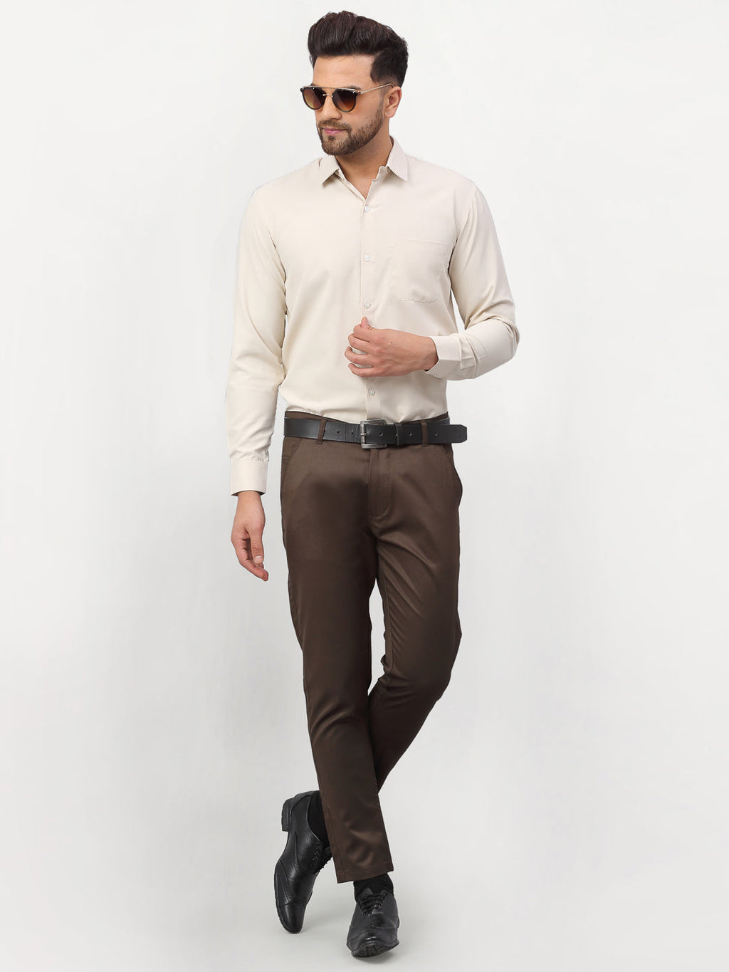 Jainish Beige Men's Solid Formal Shirts ( SF 777Light-Beige ) | Grocsy