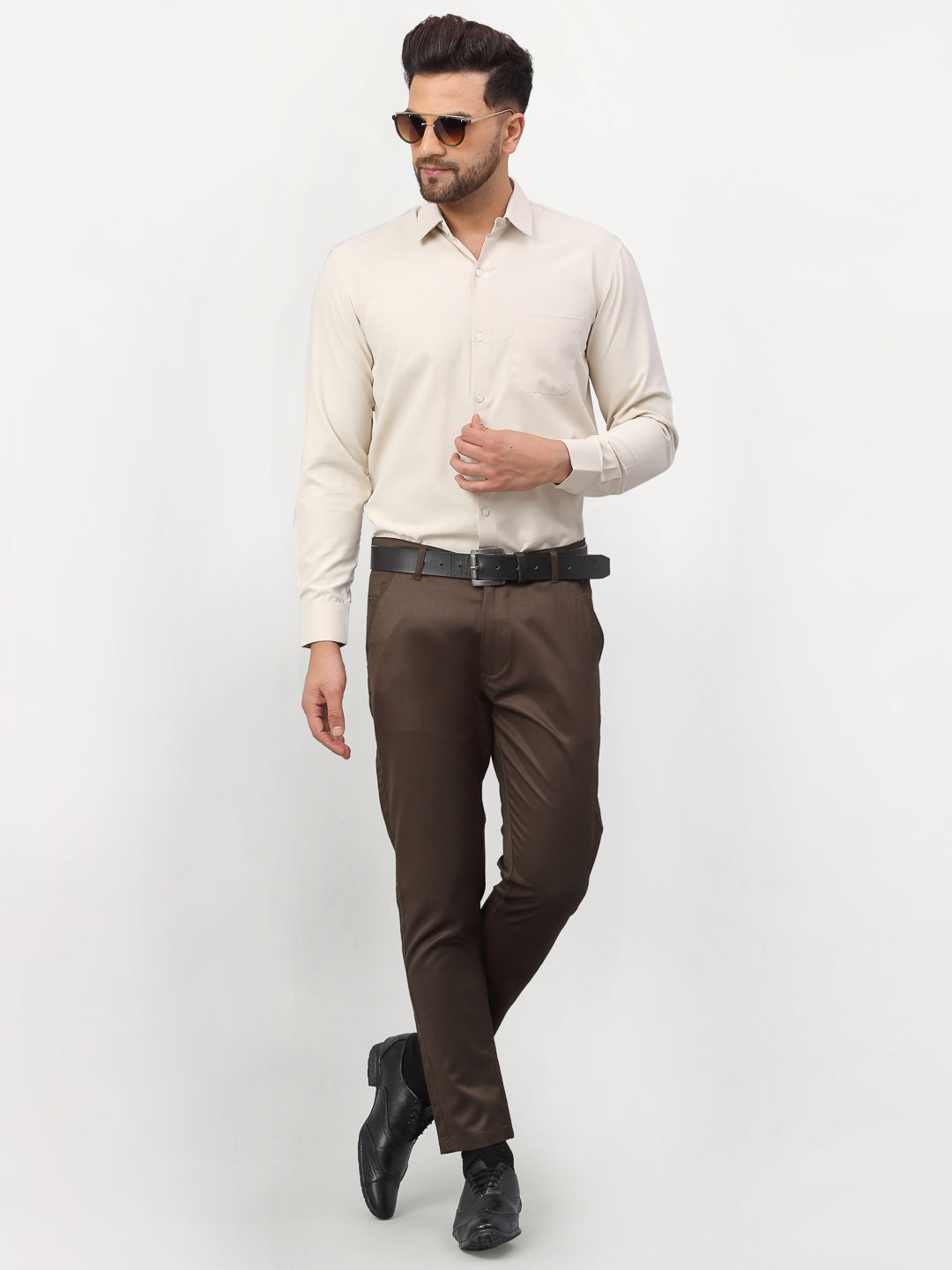 Jainish Beige Men's Solid Formal Shirts ( SF 777Light-Beige ) | Grocsy