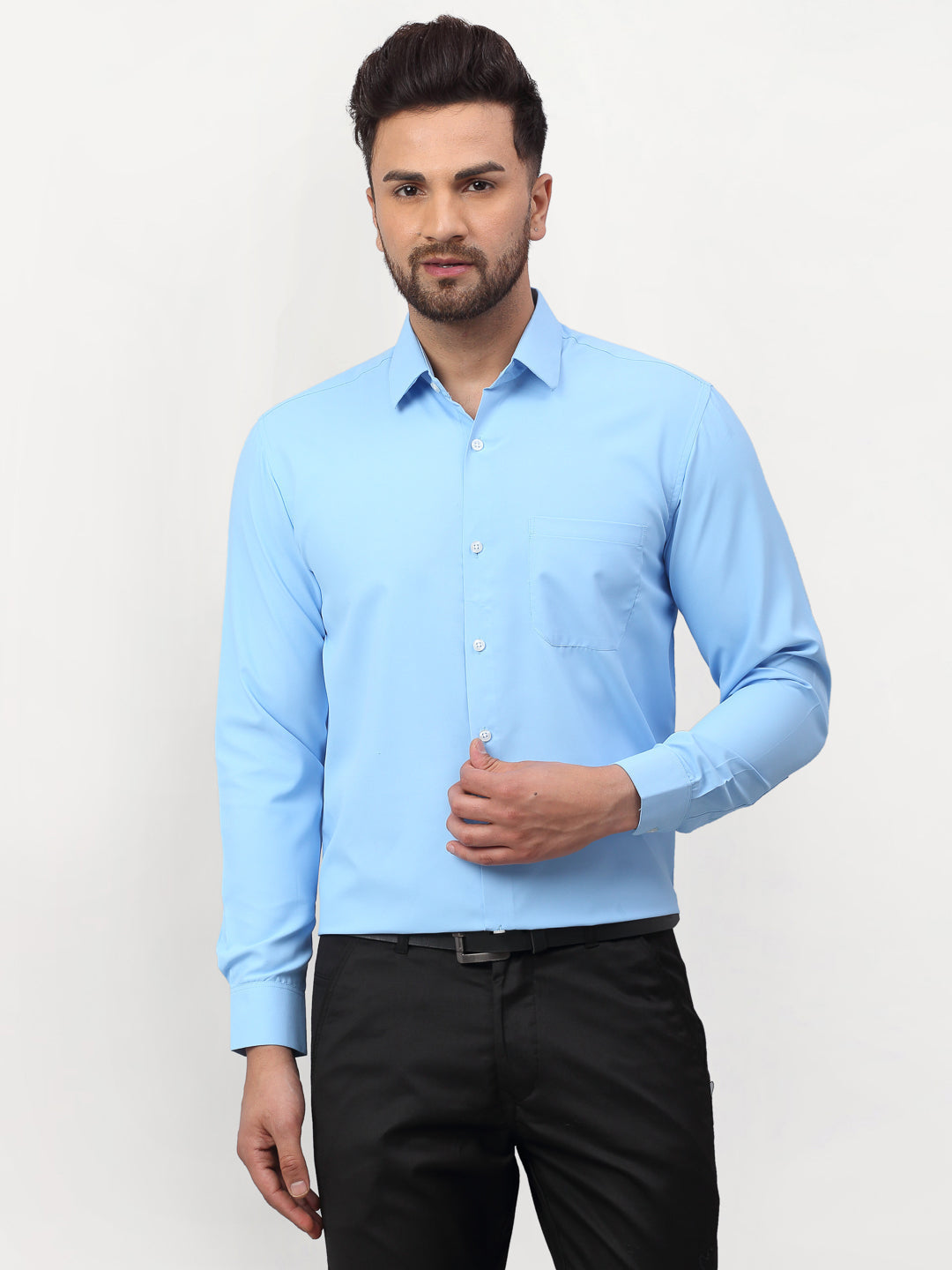 Jainish Blue Men's Solid Formal Shirts ( SF 777Light-Blue ) | Grocsy