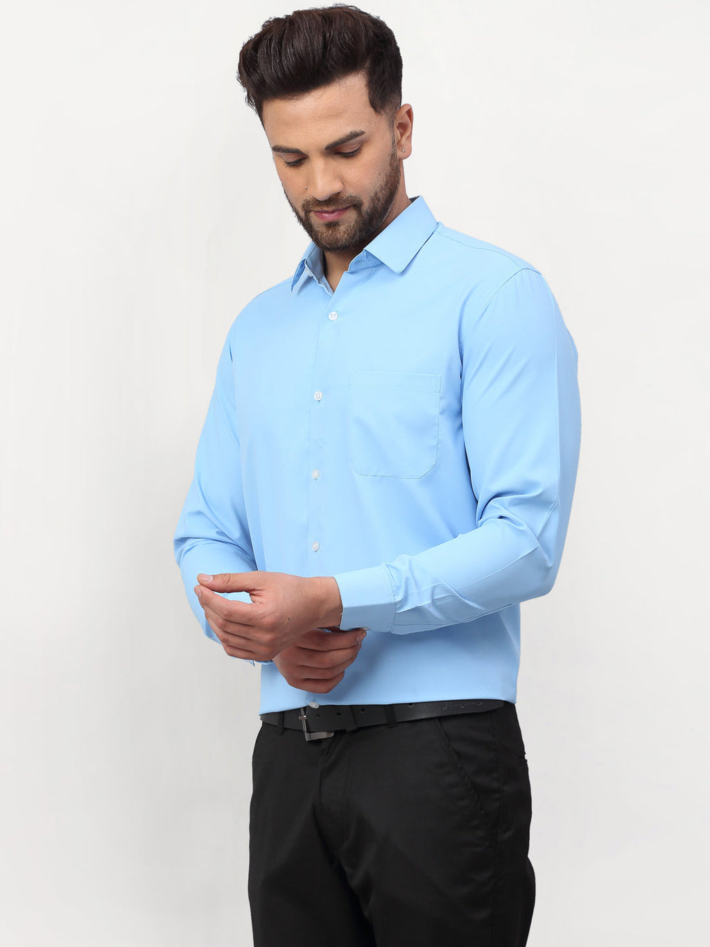 Jainish Blue Men's Solid Formal Shirts ( SF 777Light-Blue ) | Grocsy