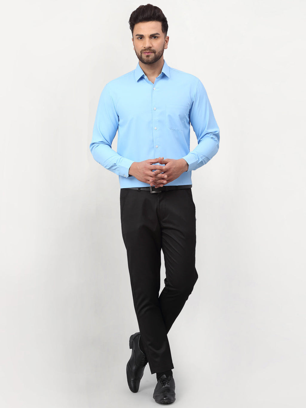Jainish Blue Men's Solid Formal Shirts ( SF 777Light-Blue ) | Grocsy