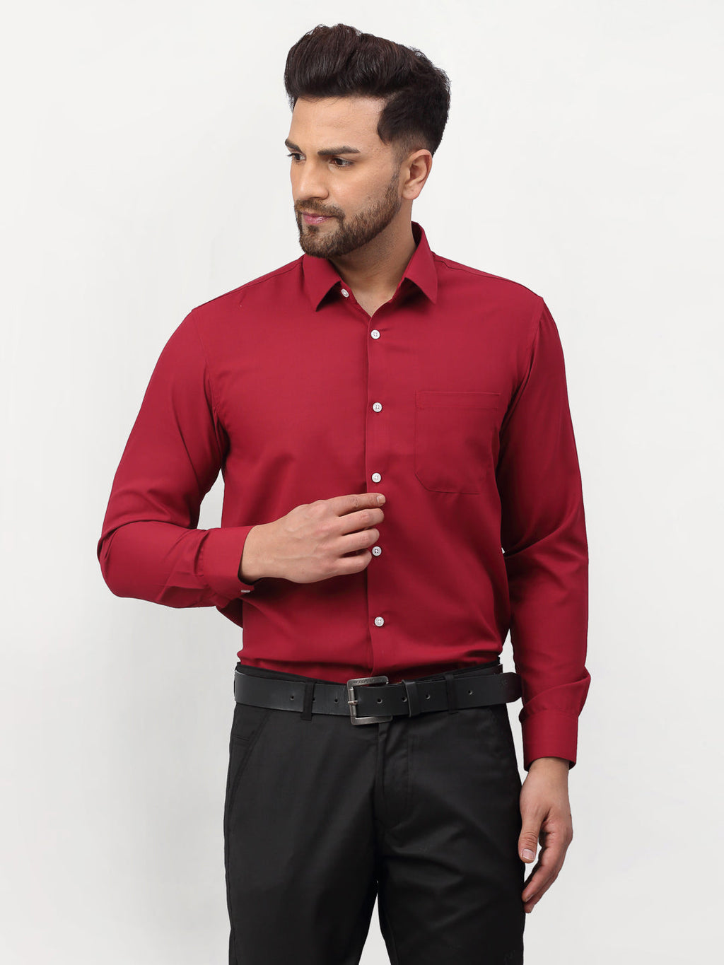 Jainish Maroon Men's Solid Formal Shirts ( SF 777Maroon ) | Grocsy