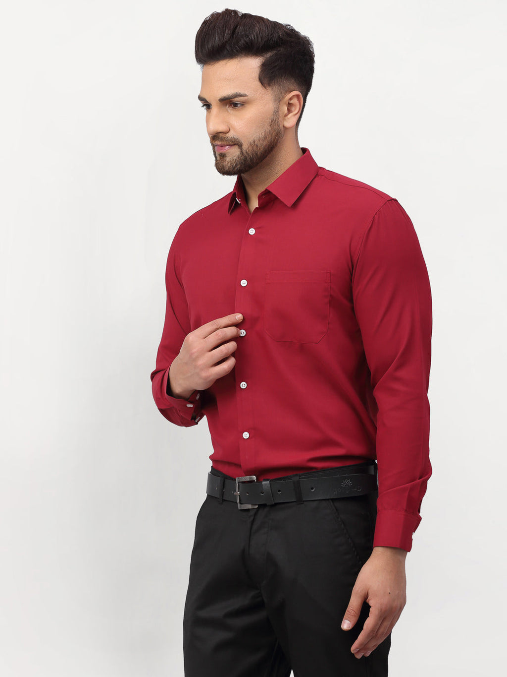 Jainish Maroon Men's Solid Formal Shirts ( SF 777Maroon ) | Grocsy
