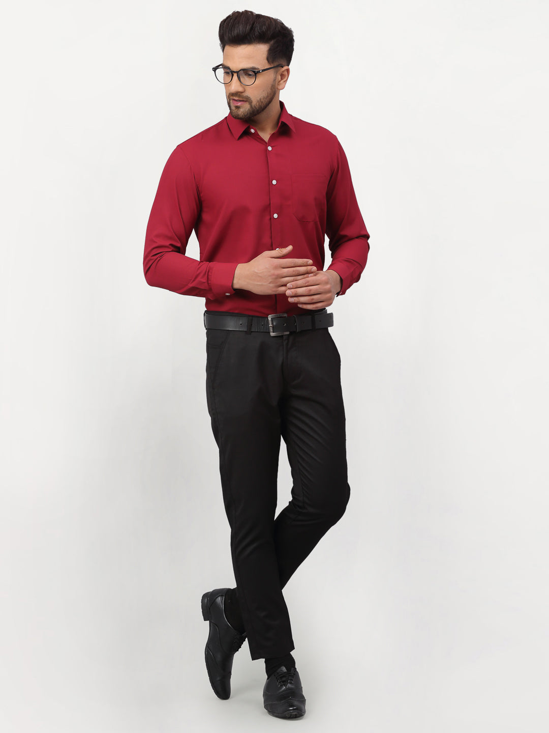 Jainish Maroon Men's Solid Formal Shirts ( SF 777Maroon ) | Grocsy