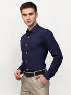 Jainish Navy Blue Men's Solid Formal Shirts ( SF 777Navy ) | Grocsy