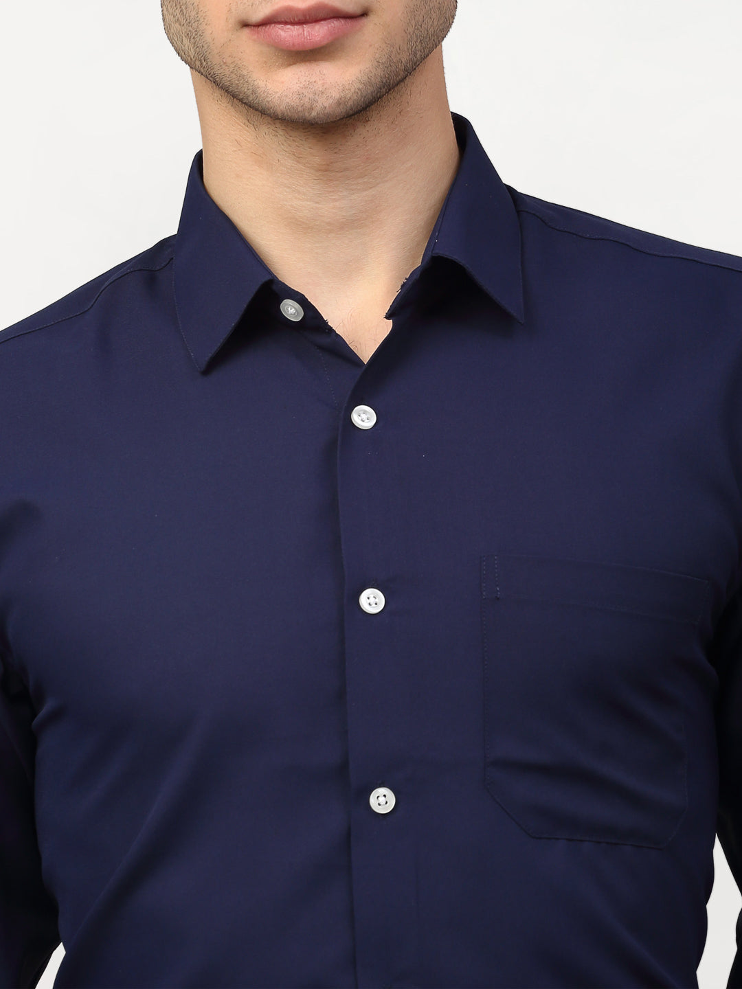 Jainish Navy Blue Men's Solid Formal Shirts ( SF 777Navy ) | Grocsy