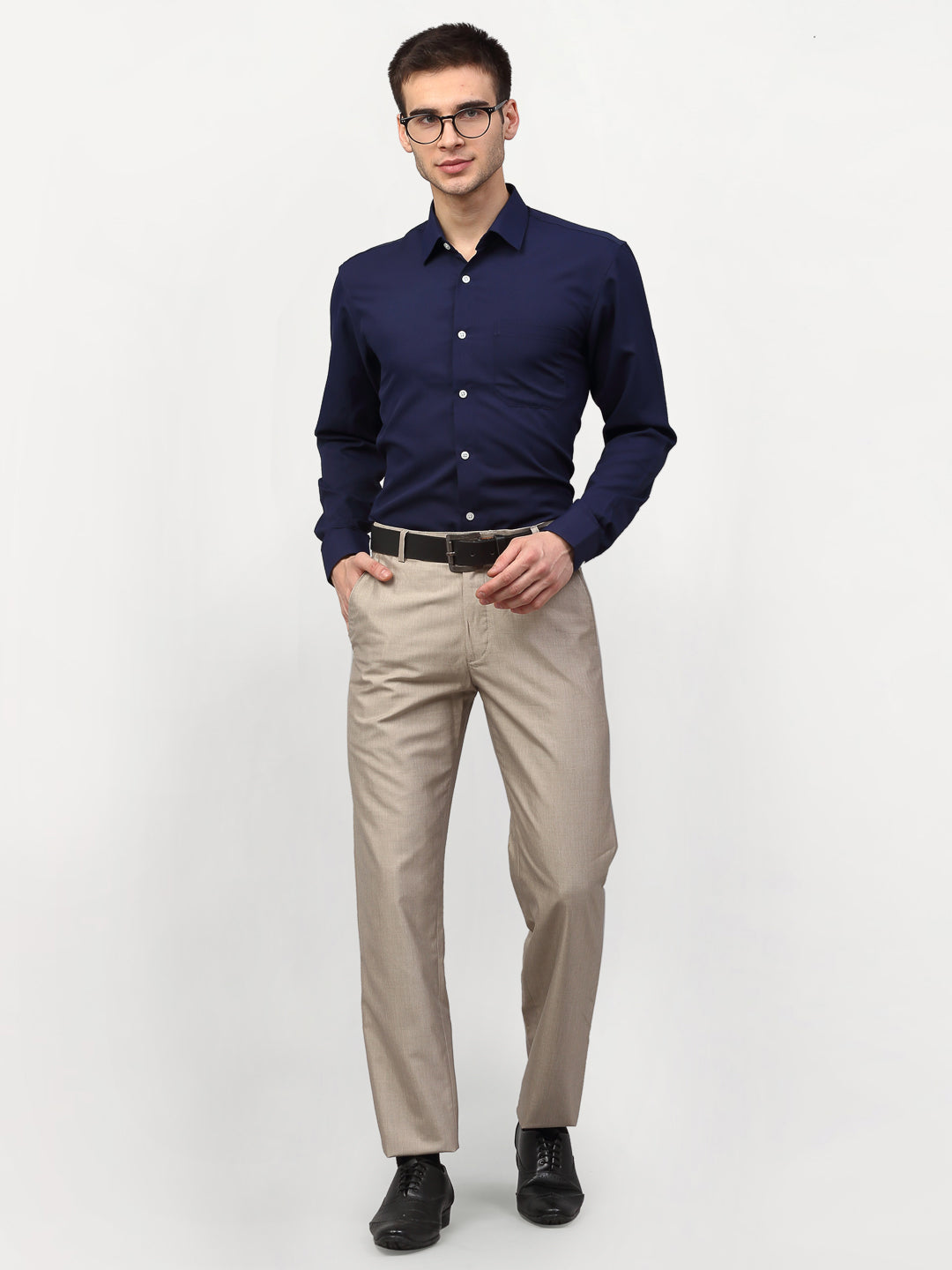 Jainish Navy Blue Men's Solid Formal Shirts ( SF 777Navy ) | Grocsy