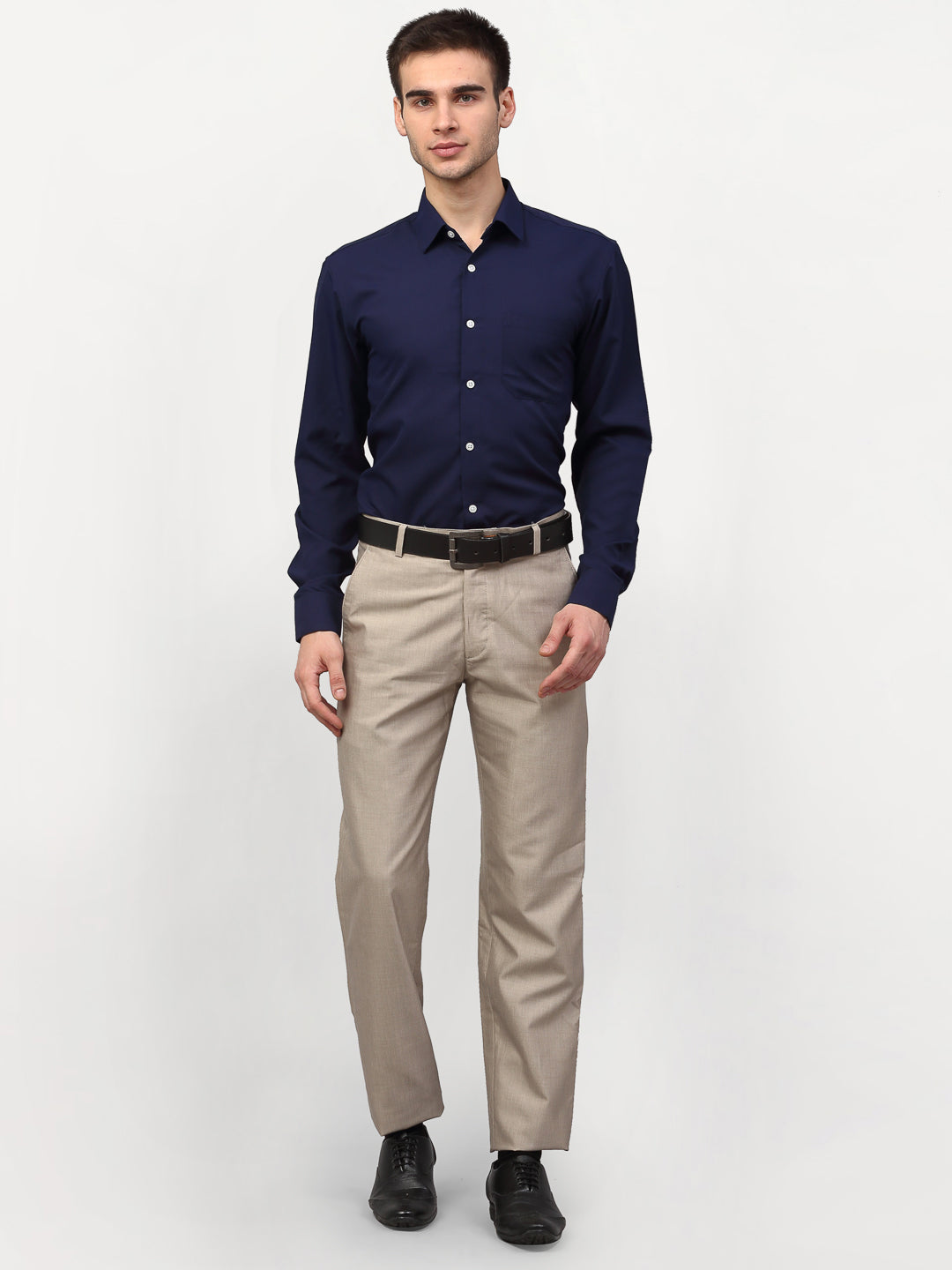 Jainish Navy Blue Men's Solid Formal Shirts ( SF 777Navy ) | Grocsy