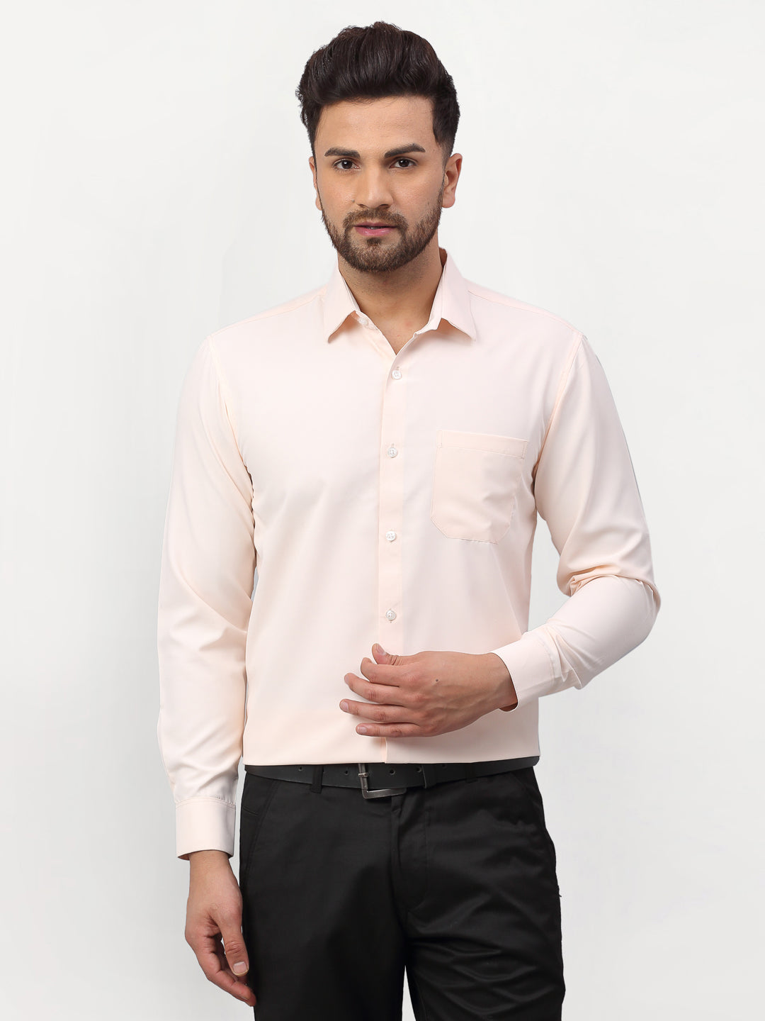 Jainish Peach Men's Solid Formal Shirts ( SF 777Peach ) | Grocsy
