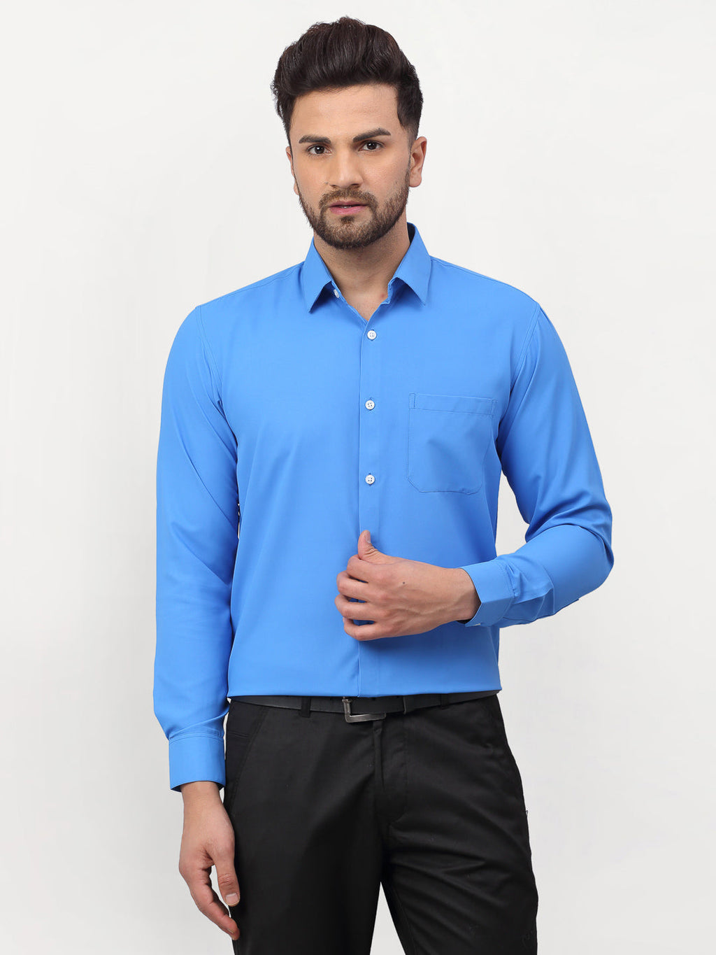 Jainish Blue Men's Solid Formal Shirts ( SF 777Sky ) | Grocsy