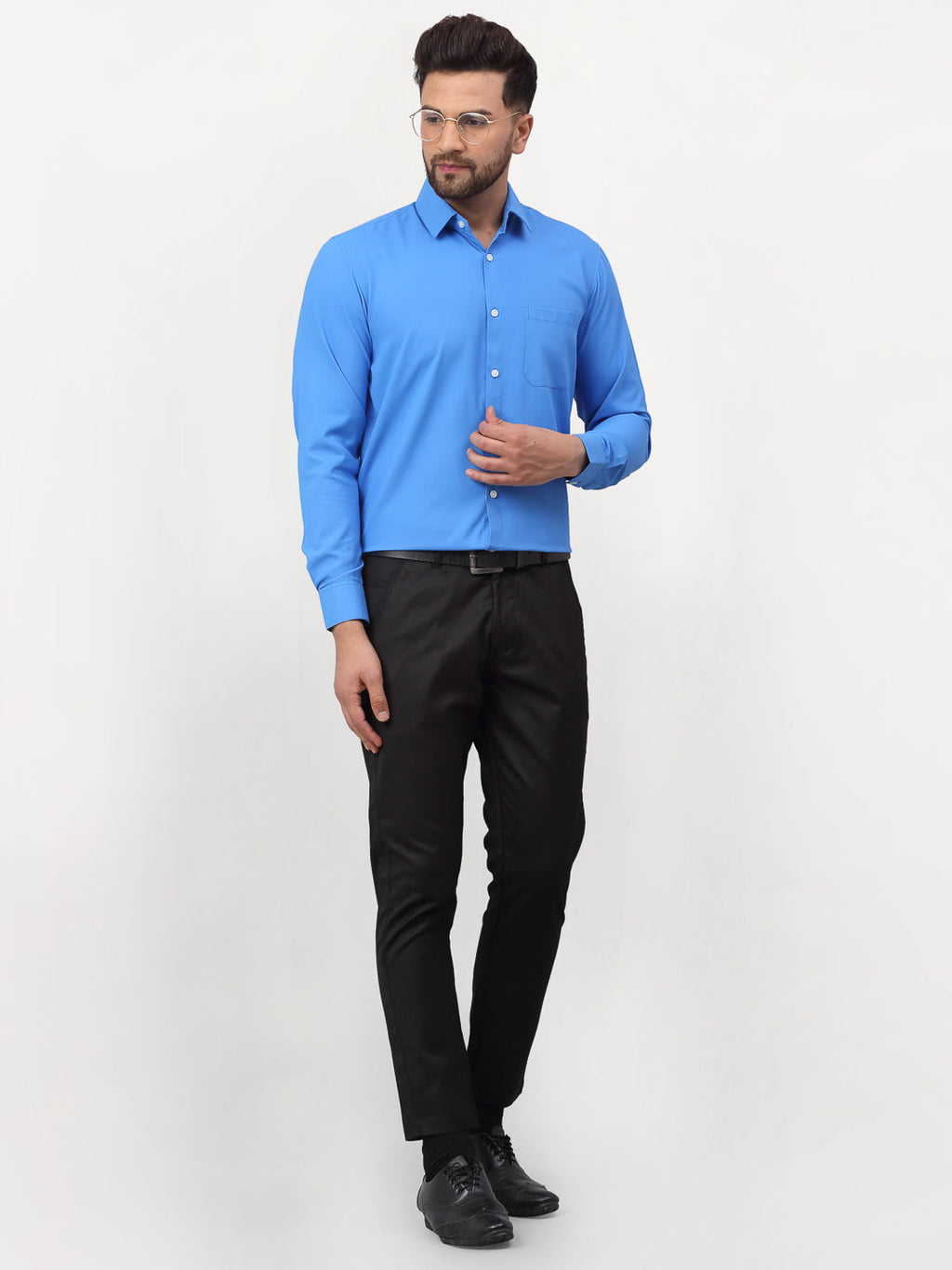 Jainish Blue Men's Solid Formal Shirts ( SF 777Sky ) | Grocsy