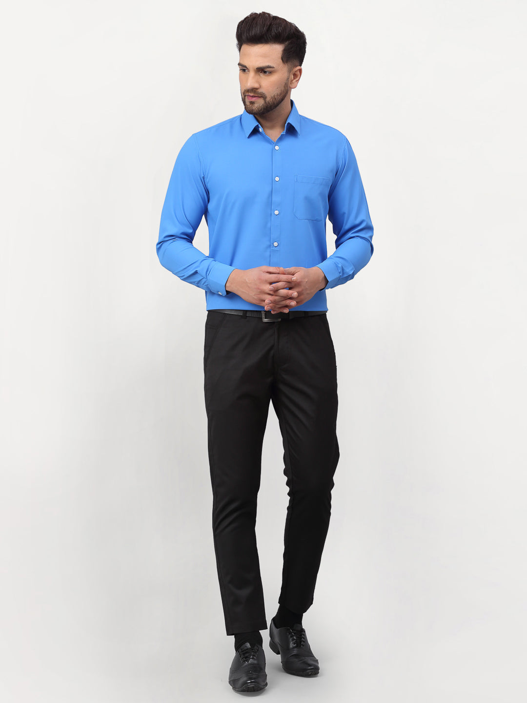 Jainish Blue Men's Solid Formal Shirts ( SF 777Sky ) | Grocsy